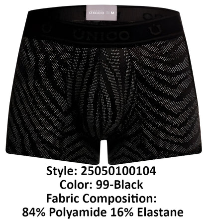 Black unico men’s boxer briefs with subtle geometric dot pattern and elastic waistband in color 99-black