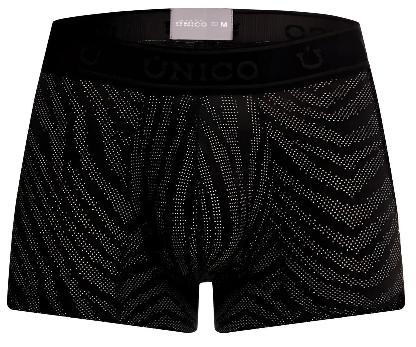 Black unico 25050100104 zelmur trunks with subtle gray geometric pattern men’s boxer briefs front view