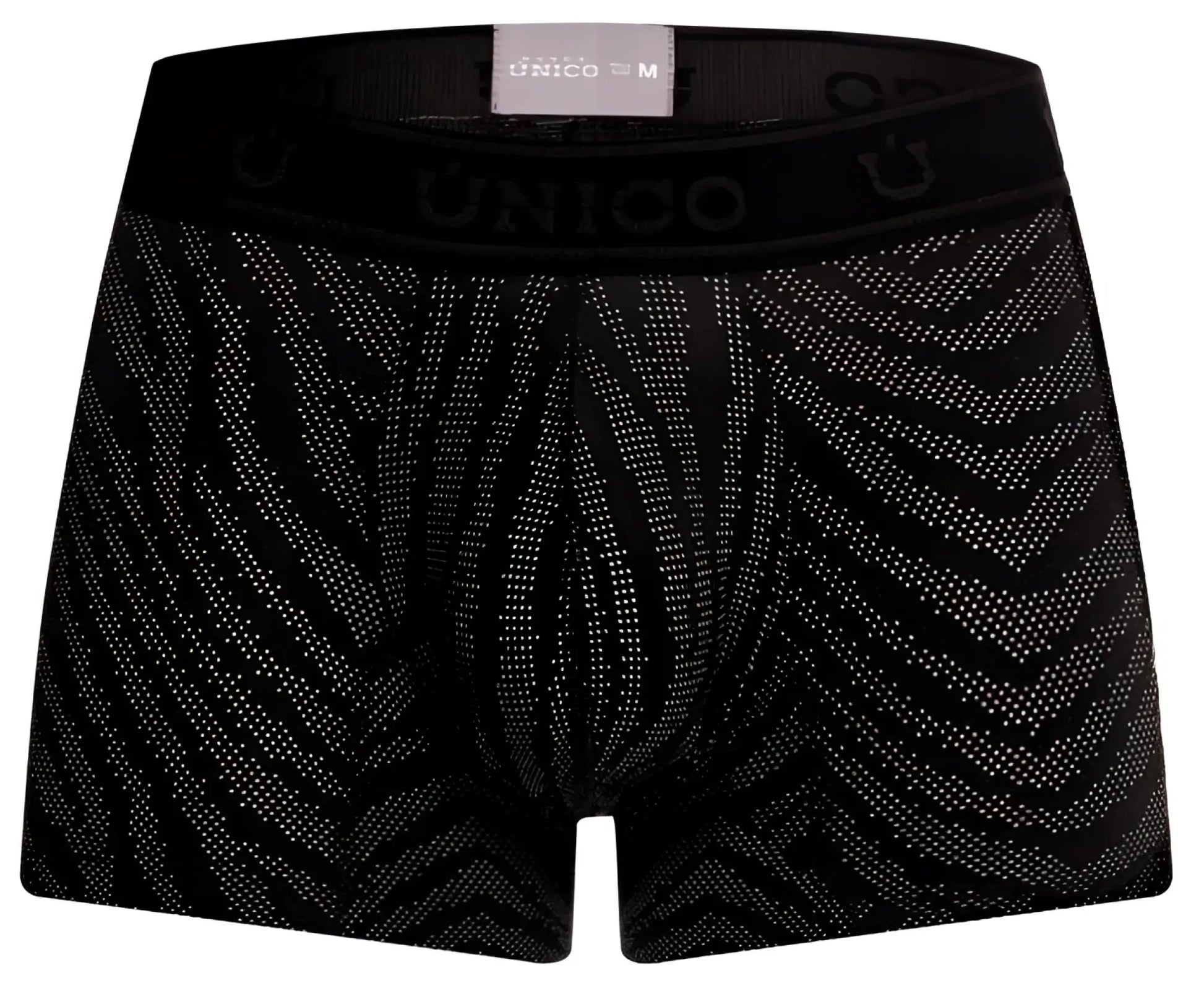 Black unico 25050100104 zelmur trunks with subtle gray geometric pattern men’s boxer briefs front view