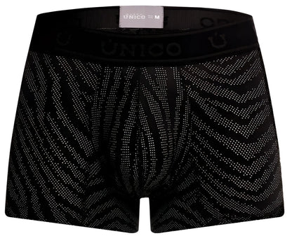 Black unico 25050100104 zelmur trunks with subtle gray geometric pattern men’s boxer briefs front view