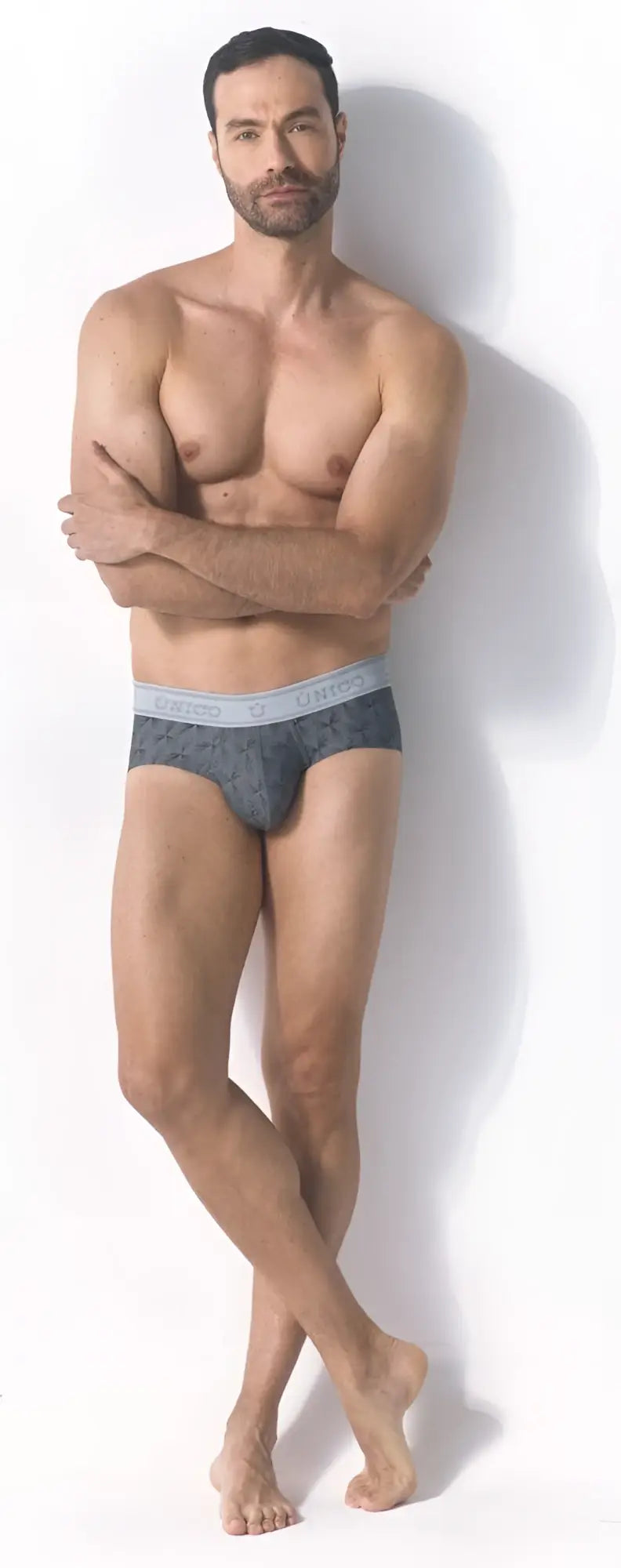 Unico 25050101103 chisell briefs in dark gray with a subtle pattern and light gray elastic waistband for men