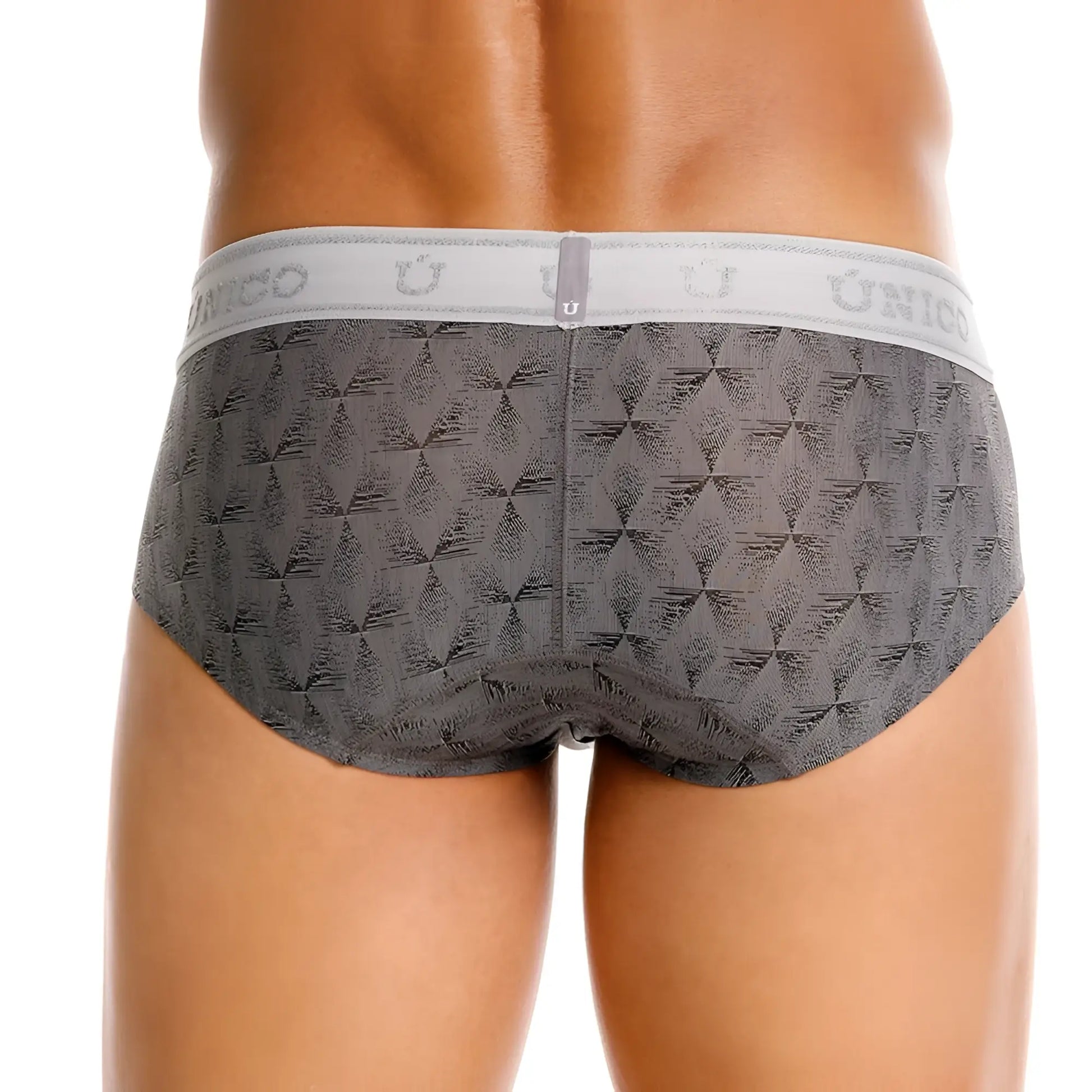 Unico 25050101103 chisell briefs in gray with a subtle geometric pattern and elastic waistband for men