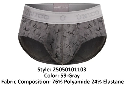 Gray unico 25050101103 chisell briefs with textured geometric pattern and elastic waistband for comfortable fit