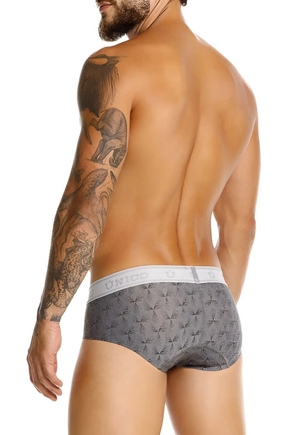 Gray patterned unico chisell briefs with white elastic waistband in color 59 gray for comfortable everyday wear