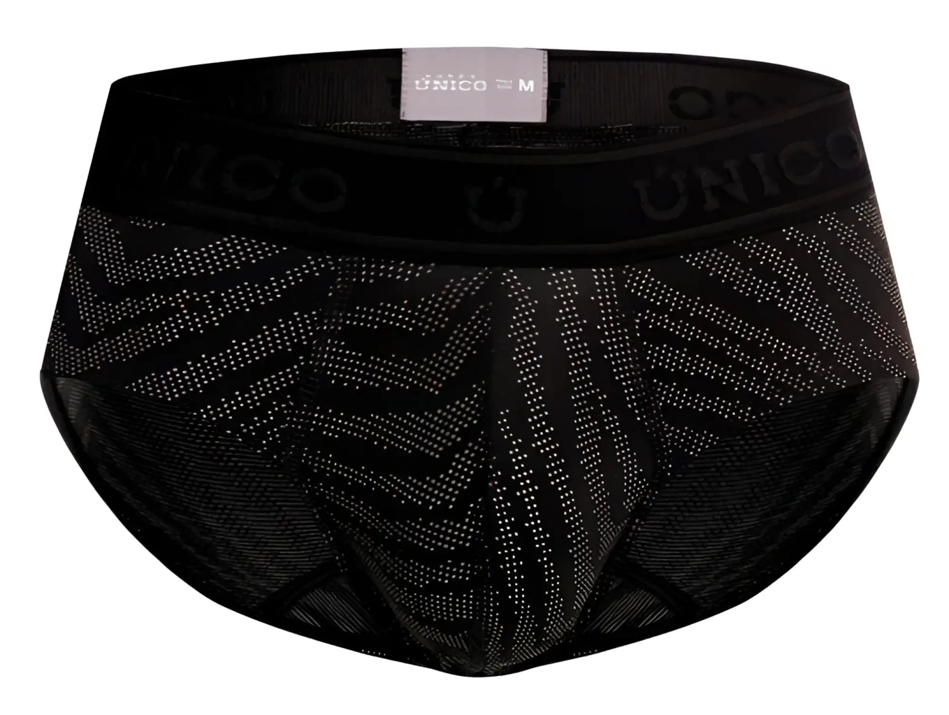 Black unico zelmur briefs with geometric pattern and mesh fabric for men in color 99 black front view