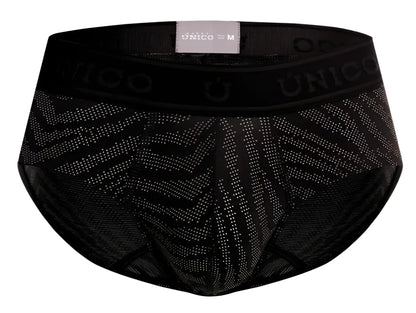 Black unico zelmur briefs with geometric pattern and mesh fabric for men in color 99 black front view