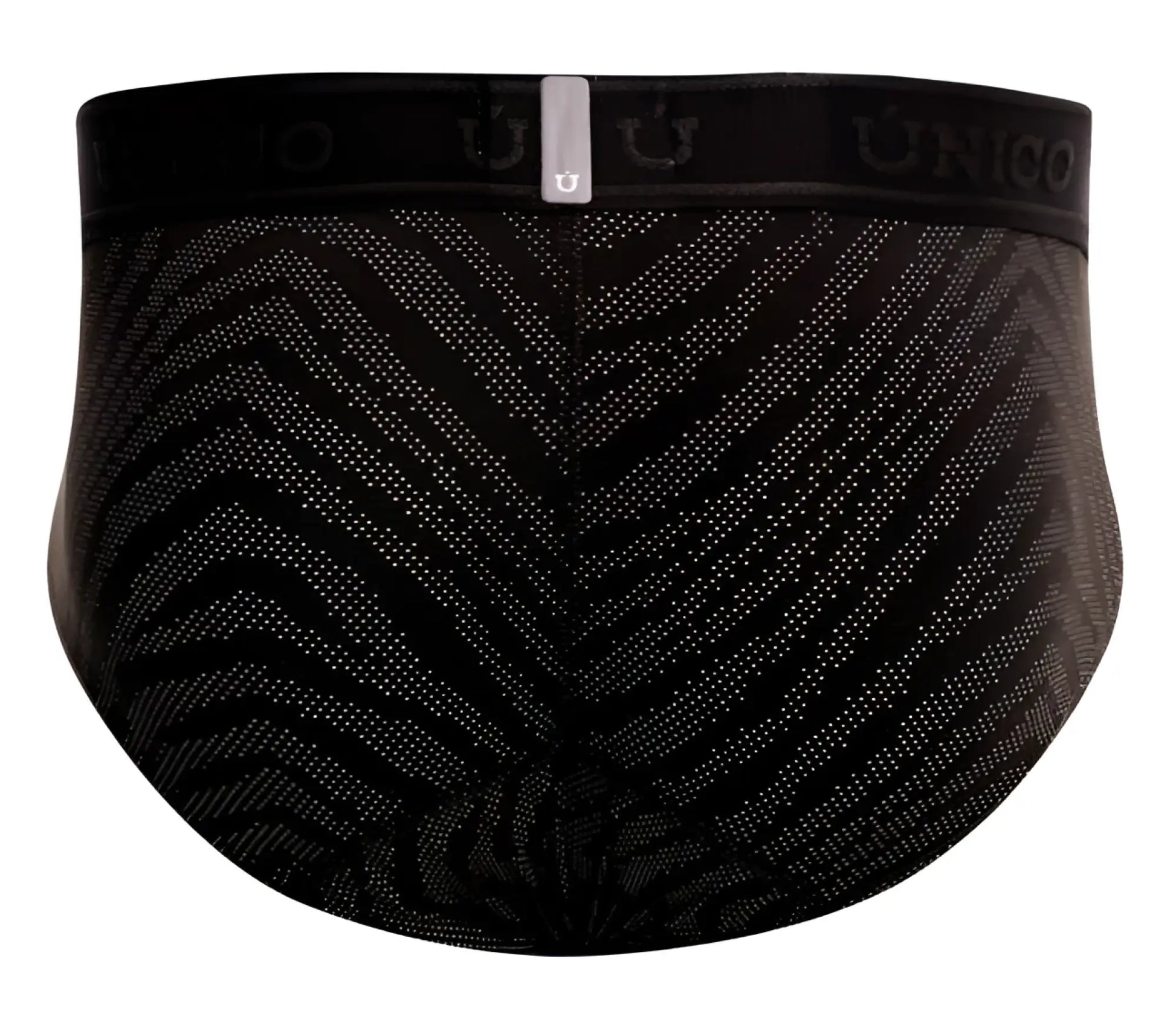 Black unico 25050101104 zelmur briefs featuring a subtle gray chevron pattern made of fine dotted lines