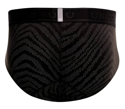 Black unico 25050101104 zelmur briefs featuring a subtle gray chevron pattern made of fine dotted lines