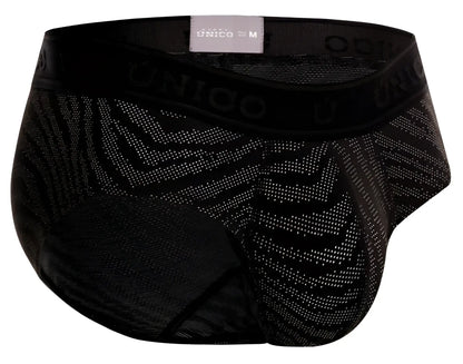 Black unico zelmer briefs with subtle geometric pattern and elastic waistband in color 99 black