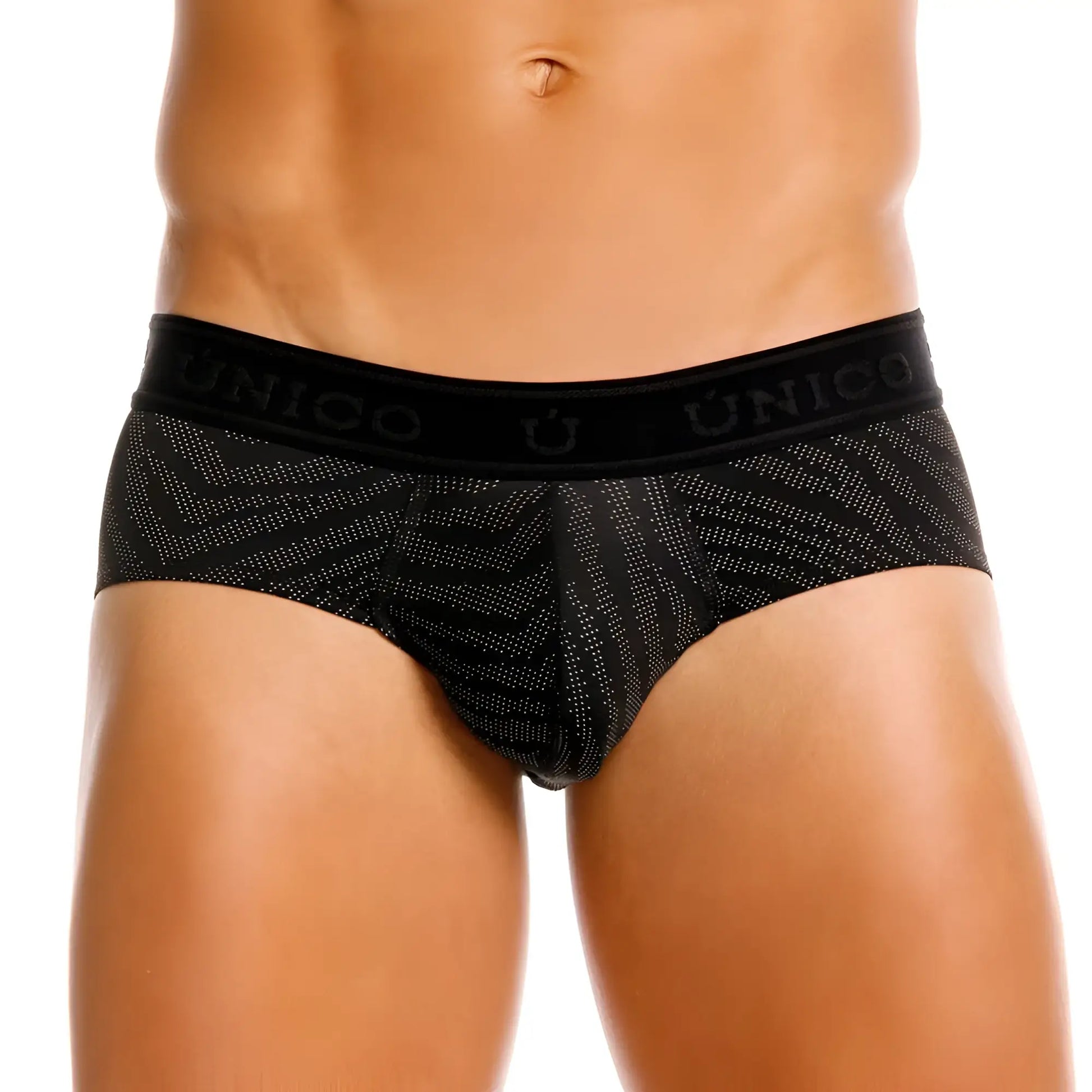 Black unico zelmur briefs 25050101104 with subtle geometric pattern and embroidered waistband in color 99 black