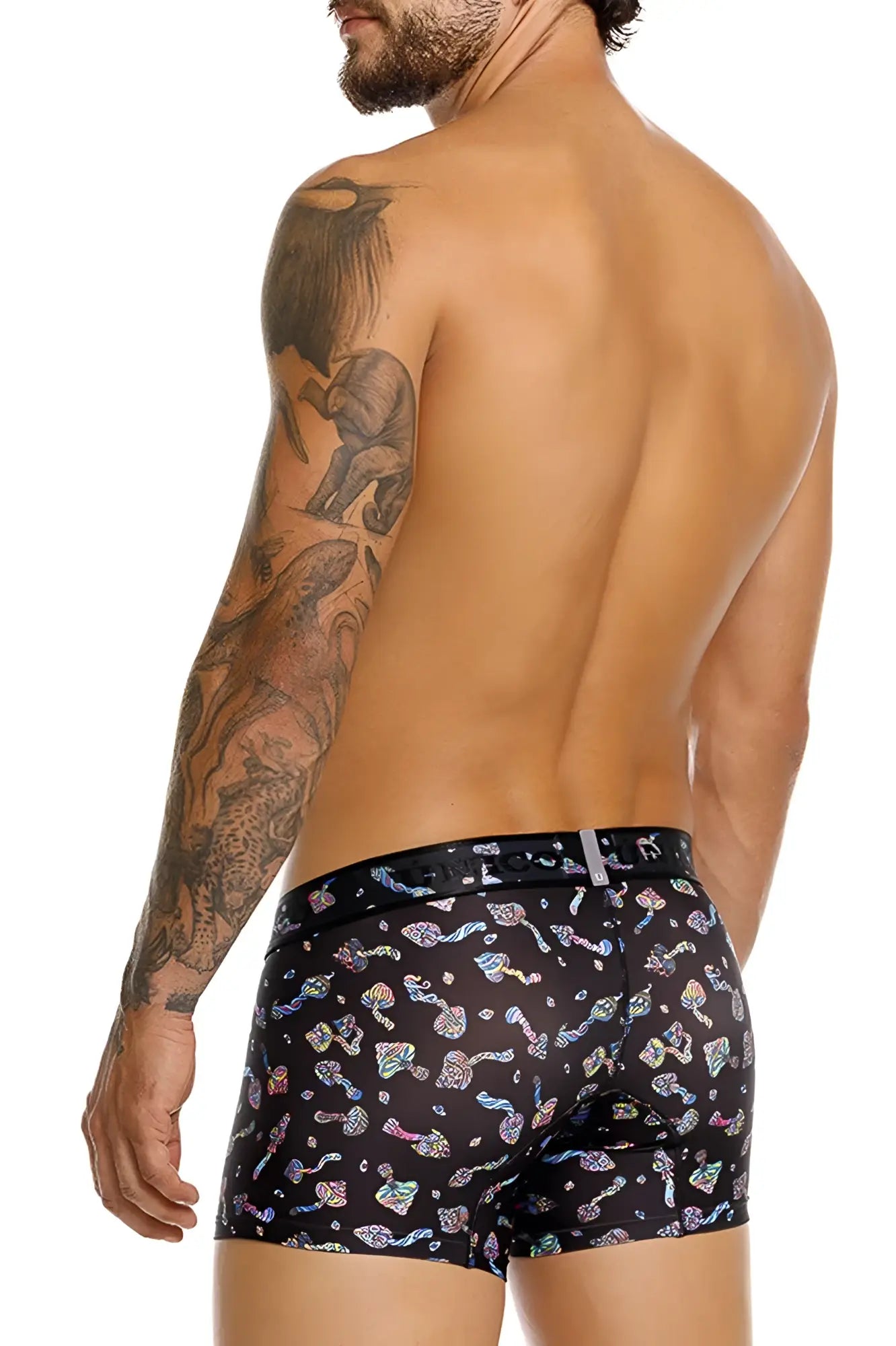 Black unico 25060100103 hongos trunks boxer briefs feature vibrant iridescent abstract shapes and colorful accents