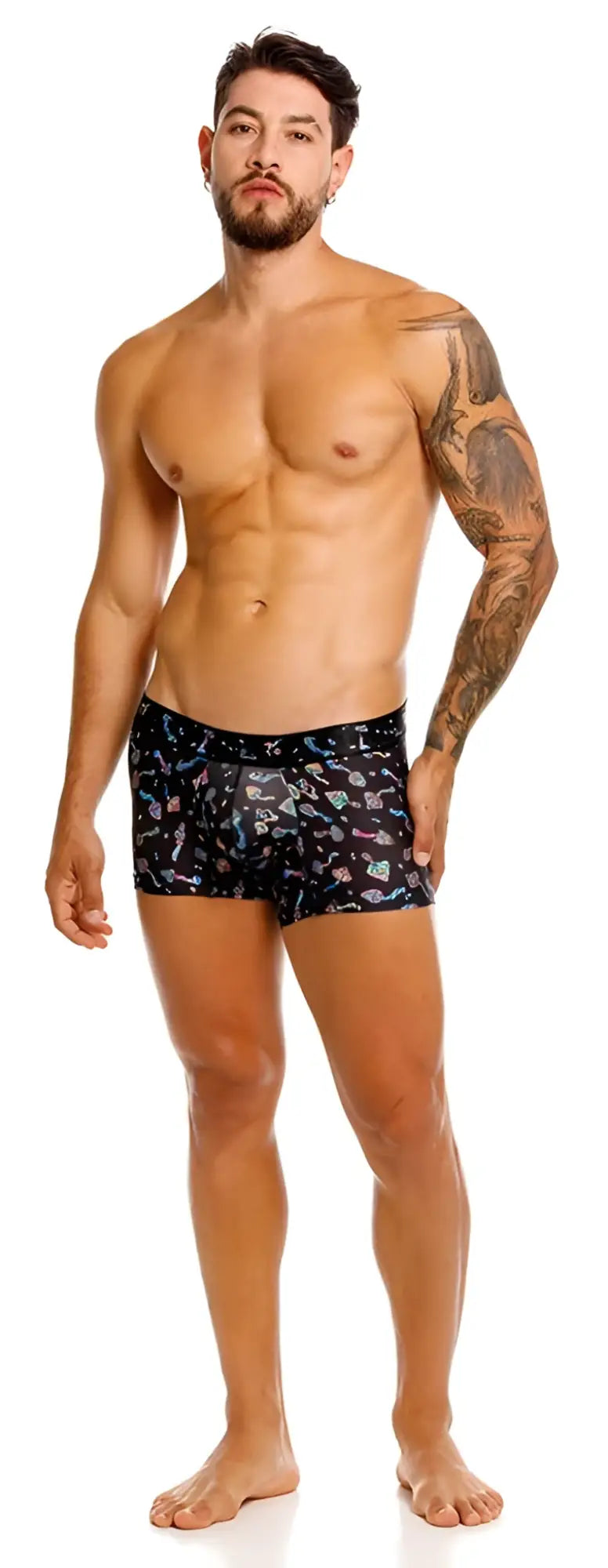 Unico hongos black boxer briefs with vibrant multicolored abstract pattern for comfortable everyday wear