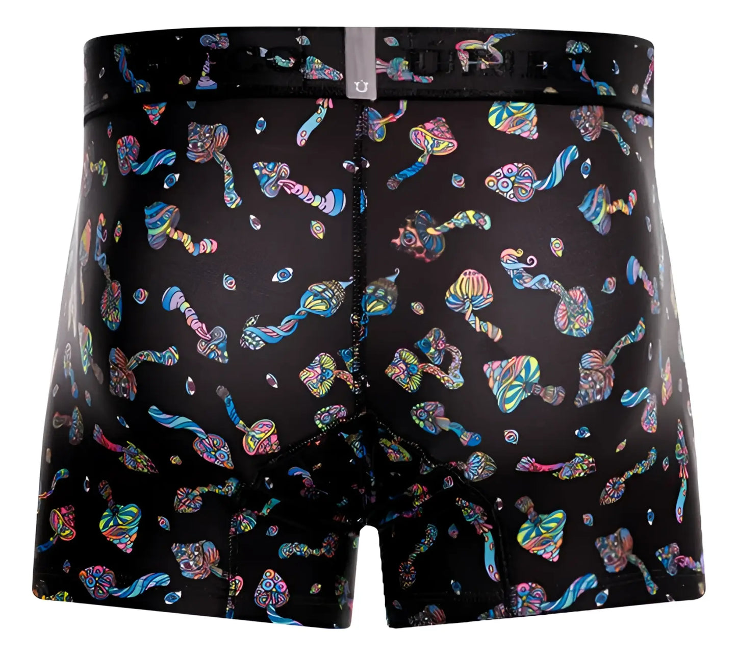 Black boxer briefs unico 25060100103 hongos trunks color 99-black with vibrant psychedelic mushrooms and abstract shapes pattern