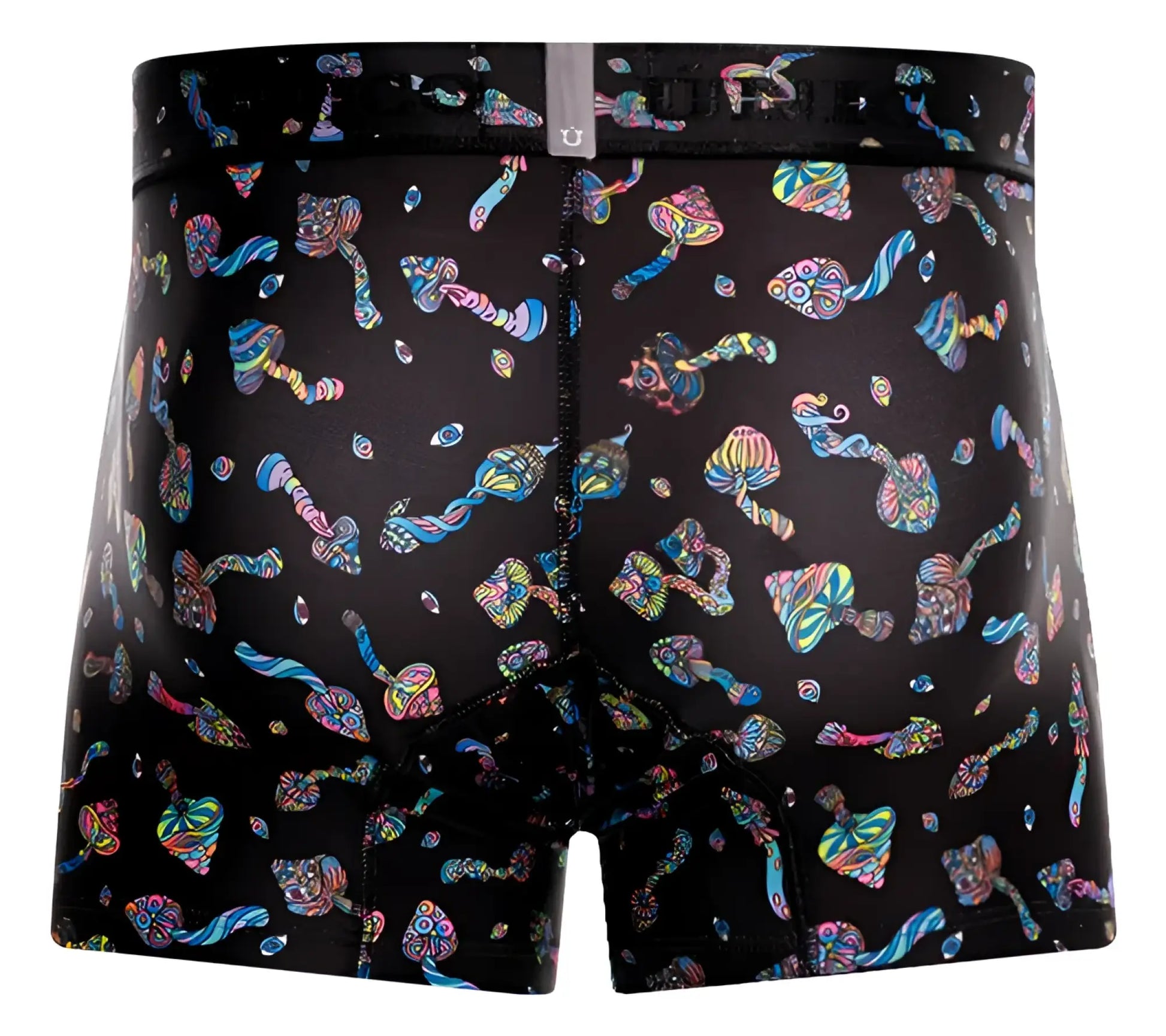 Black boxer briefs unico 25060100103 hongos trunks color 99-black with vibrant psychedelic mushrooms and abstract shapes pattern