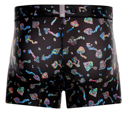 Black boxer briefs unico 25060100103 hongos trunks color 99-black with vibrant psychedelic mushrooms and abstract shapes pattern
