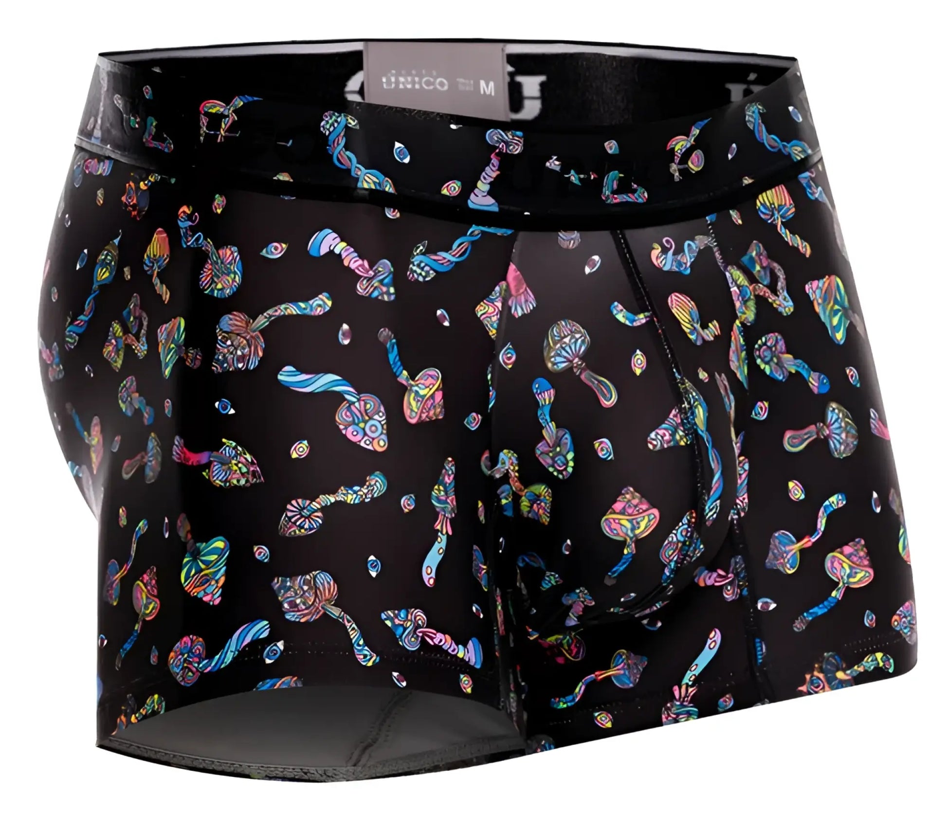 Black unico 25060100103 hongos trunks boxer briefs with vibrant iridescent rainbow mushroom pattern in black