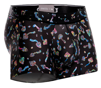 Black unico 25060100103 hongos trunks boxer briefs with vibrant iridescent rainbow mushroom pattern in black