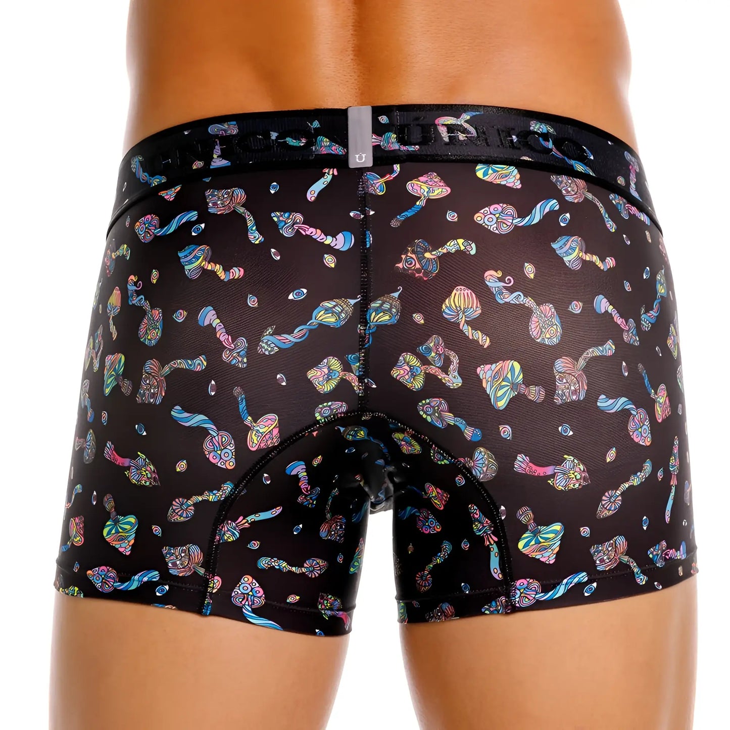 Black briefs unico 25060100103 hongos trunks color 99 featuring vibrant psychedelic mushroom pattern in rainbow hues