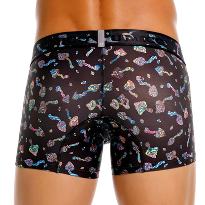 Black briefs unico 25060100103 hongos trunks color 99 featuring vibrant psychedelic mushroom pattern in rainbow hues