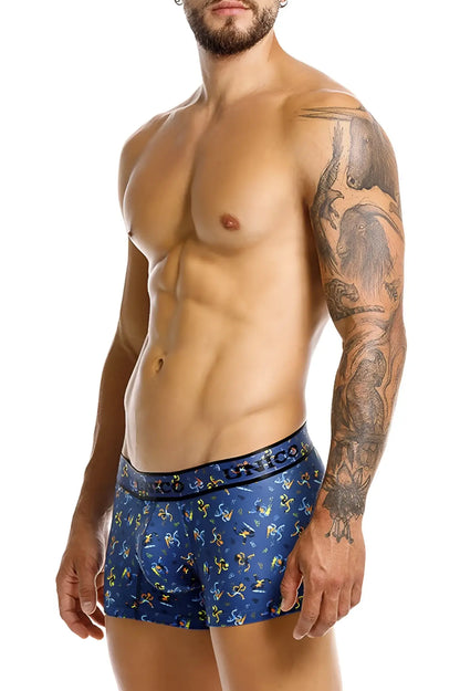 Blue patterned men’s boxer briefs with colorful abstract design and elastic waistband unico 25060100106 pacer trunks color 46-blue