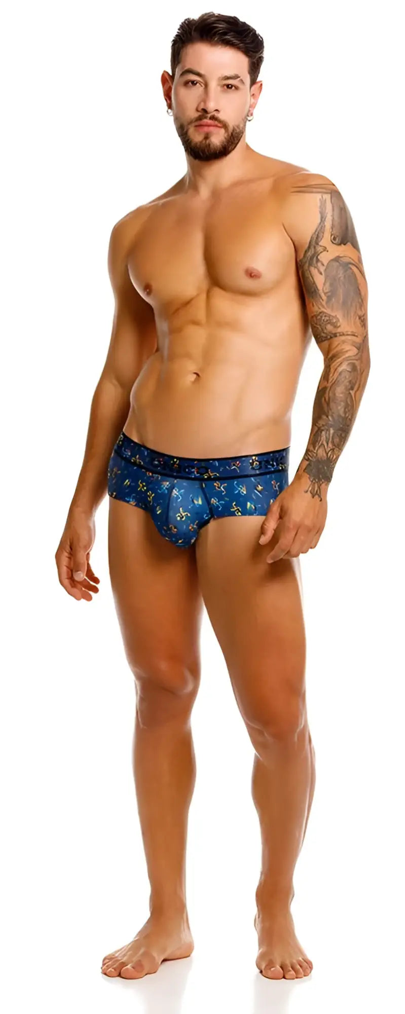 Unico 25060101106 pacer briefs in blue feature a decorative patterned design on comfortable men’s fabric briefs
