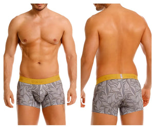 Gray unico men’s boxer briefs with white leaf pattern and yellow elastic waistband model 25070100104 caudal trunks