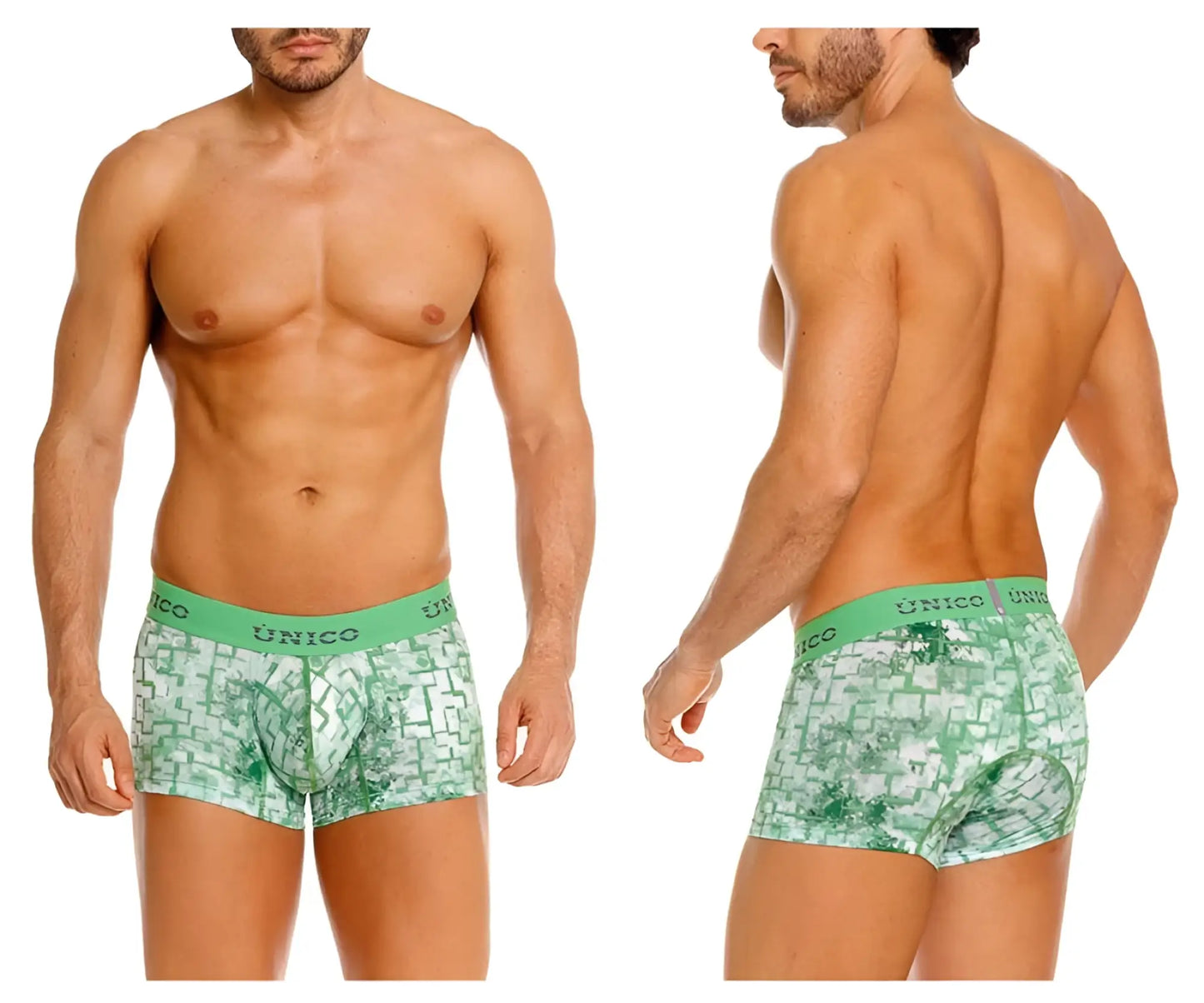 Unico 26020100102 piramide trunks in green with geometric pattern and elastic waistband boxer briefs