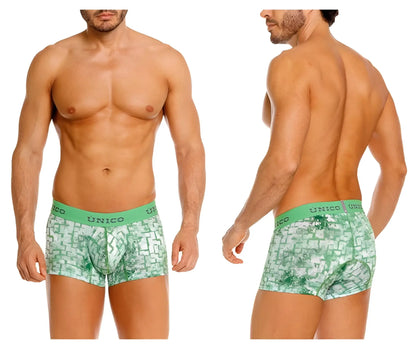 Unico 26020100102 piramide trunks in green with geometric pattern and elastic waistband boxer briefs