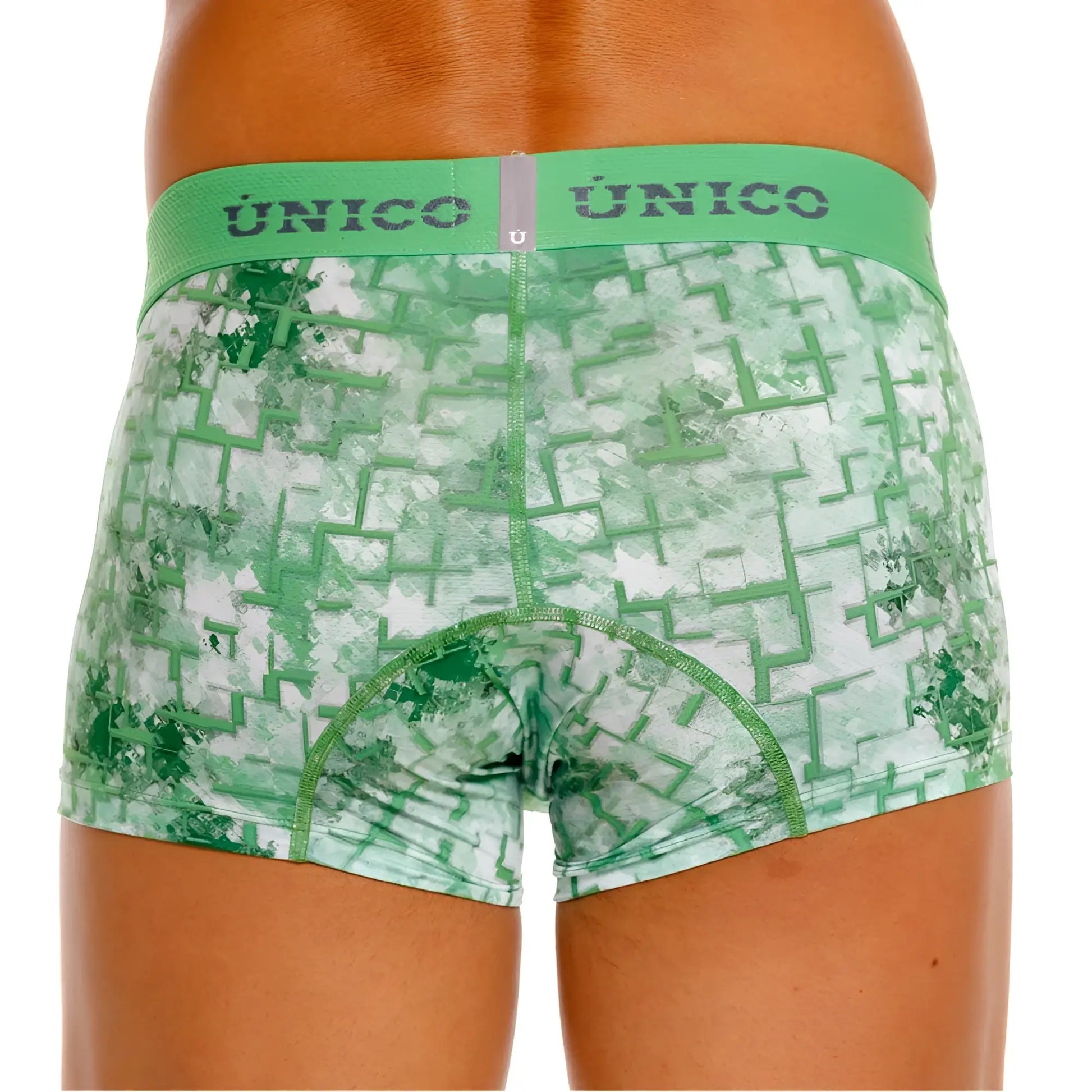 Green and white unico 26020100102 piramide trunks with geometric maze pattern boxer briefs for comfortable wear