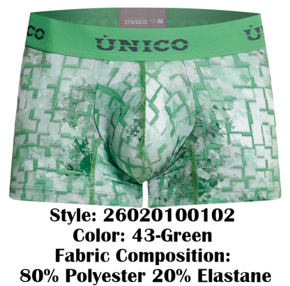 Green and white patterned unico 26020100102 piramide men’s boxer briefs with geometric design color 43-green