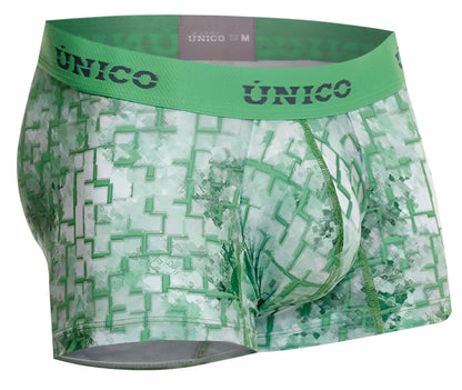 Unico 26020100102 piramide trunks green men’s boxer briefs with white maze-like patterned fabric