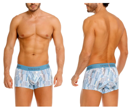 Unico 26020100103 ocarina trunks blue boxer briefs with white cityscape pattern for comfortable everyday wear