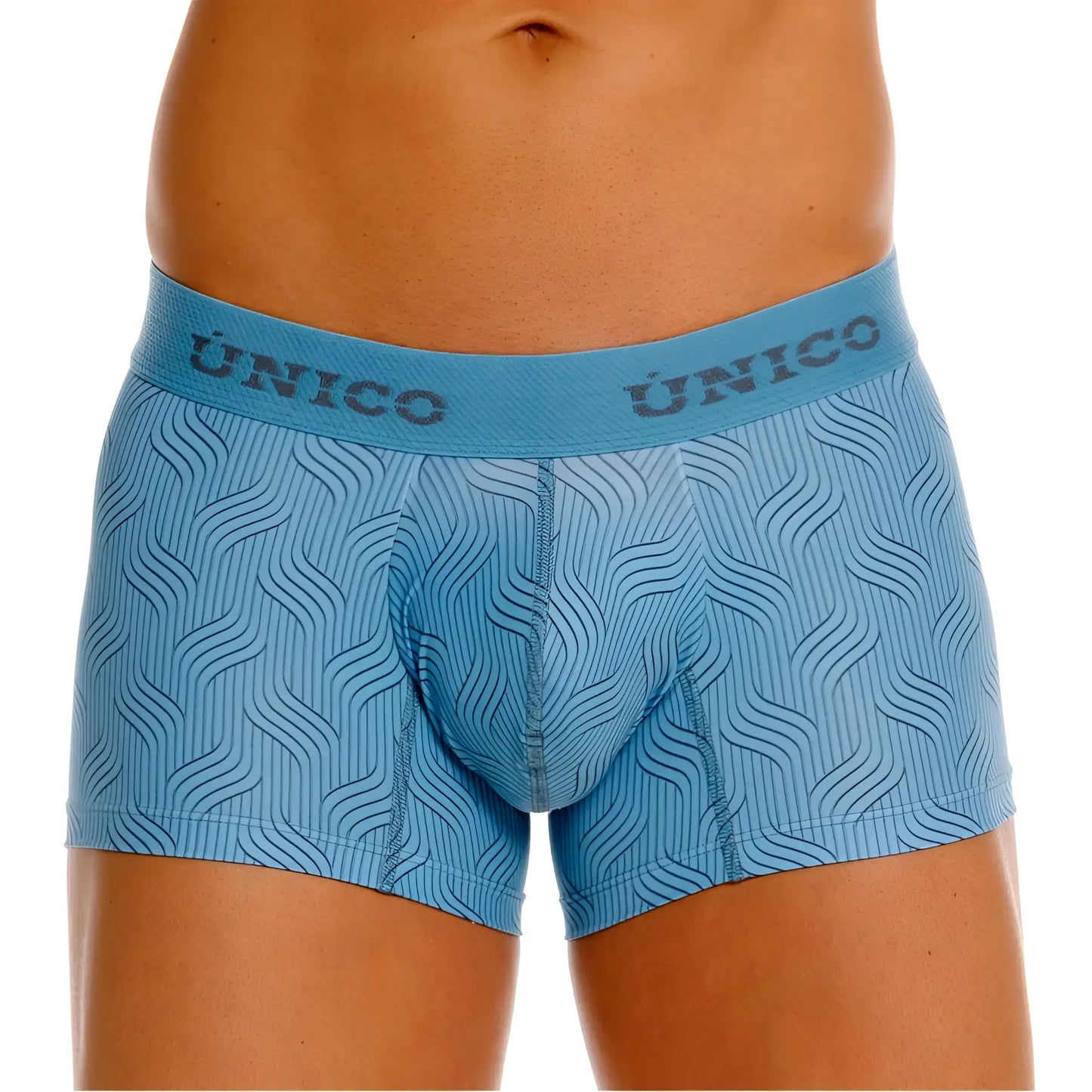 Light blue unico 26020100111 lenoso trunks with subtle wavy line pattern in breathable fabric for comfortable wear