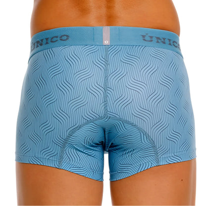 Light blue unico 26020100111 lenoso trunks with subtle wavy pattern and branded waistband in color 46 blue