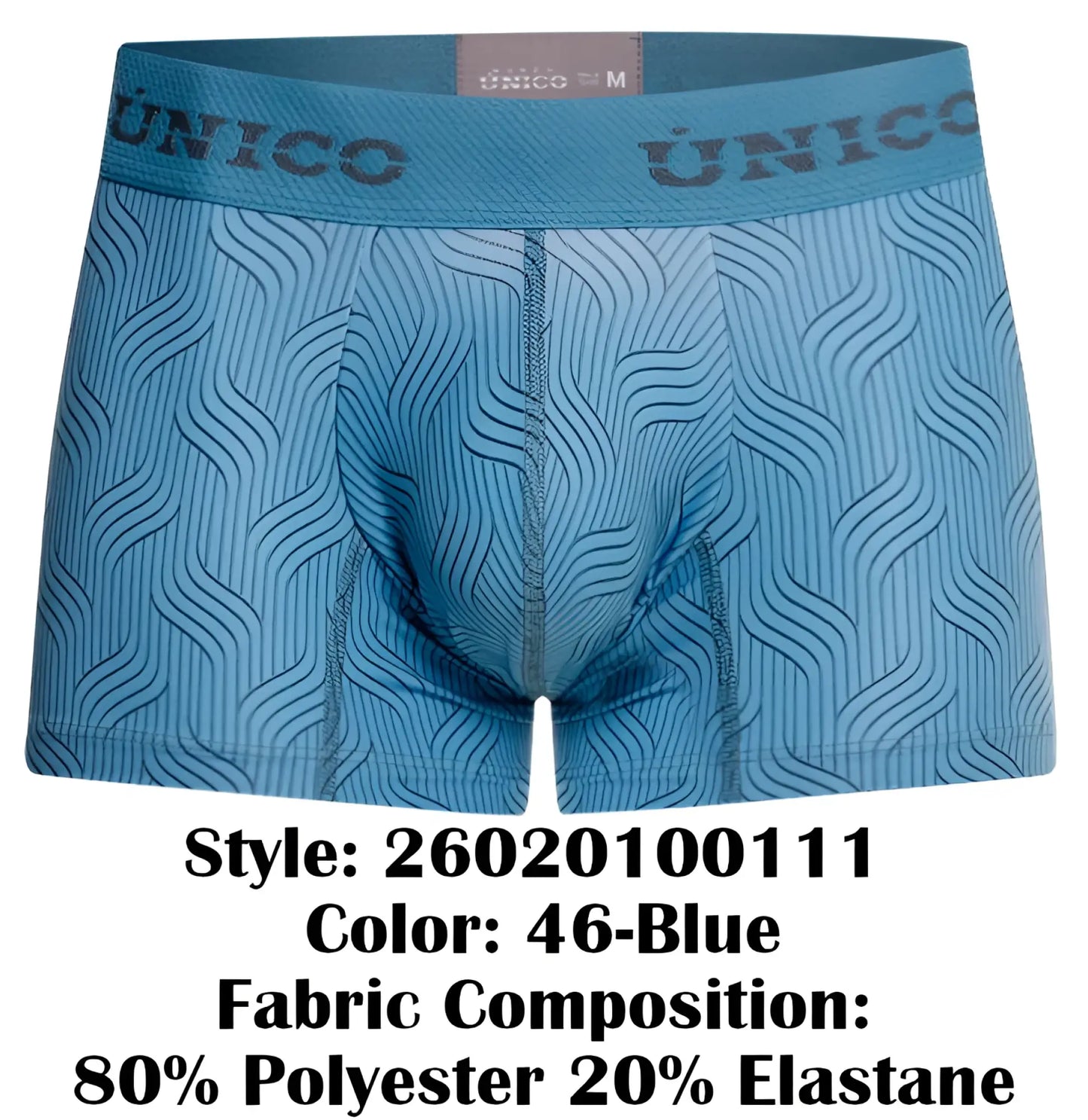 Light blue unico 26020100111 lenoso men’s boxer briefs with subtle wavy line pattern and elastic waistband