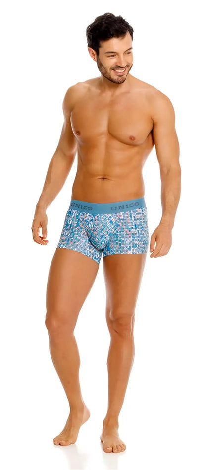 Unico lignina trunks blue briefs with blue patterned fabric and light blue elastic waistband for comfortable wear