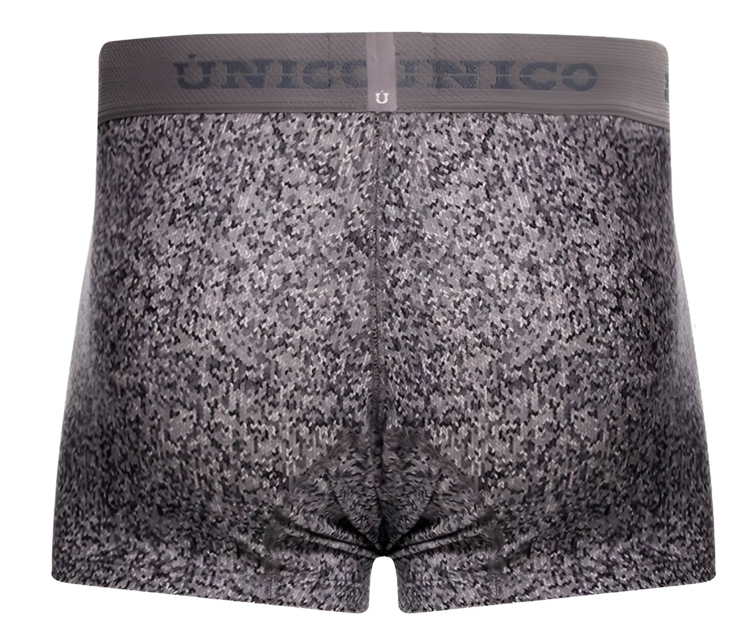 Gray textured men’s suede trunks with matching unico elastic waistband color 59-gray front view