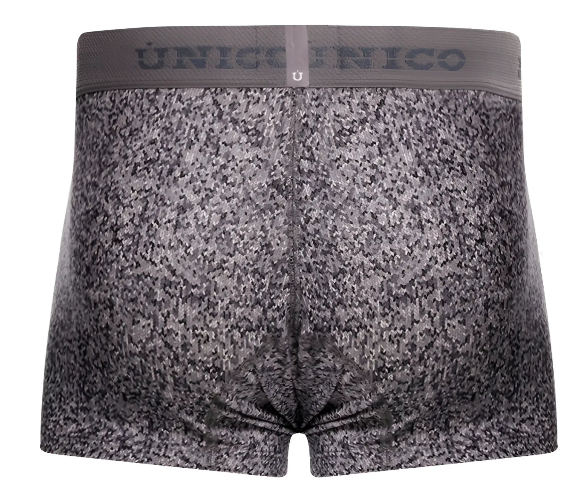 Gray textured men’s suede trunks with matching unico elastic waistband color 59-gray front view