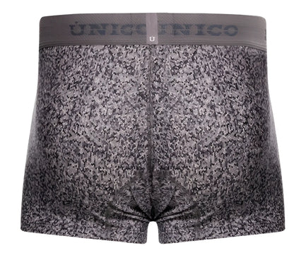 Gray textured men’s suede trunks with matching unico elastic waistband color 59-gray front view