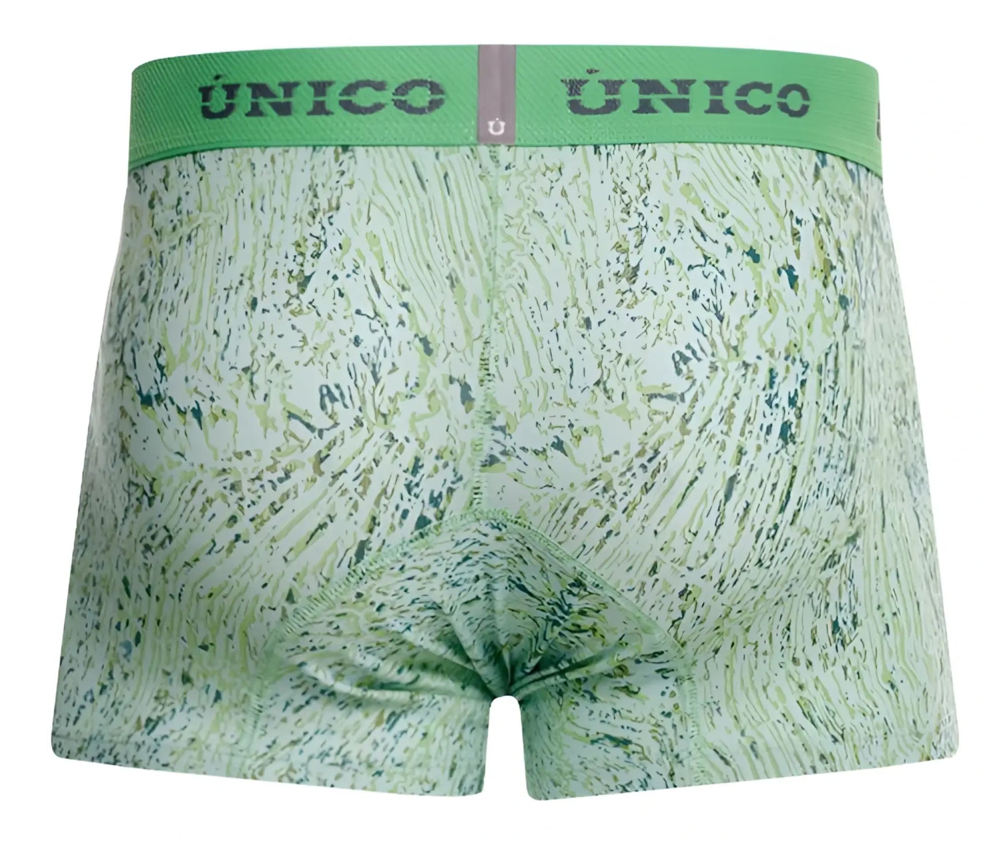 Green patterned boxer briefs with unico branded elastic waistband in color 43 green for comfortable daily wear
