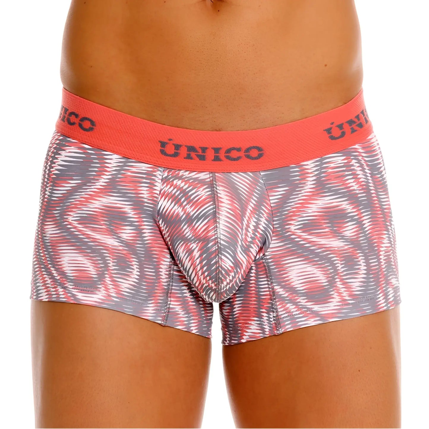 Unico 26020100116 acanalado pink and gray abstract patterned men’s boxer briefs with coral waistband