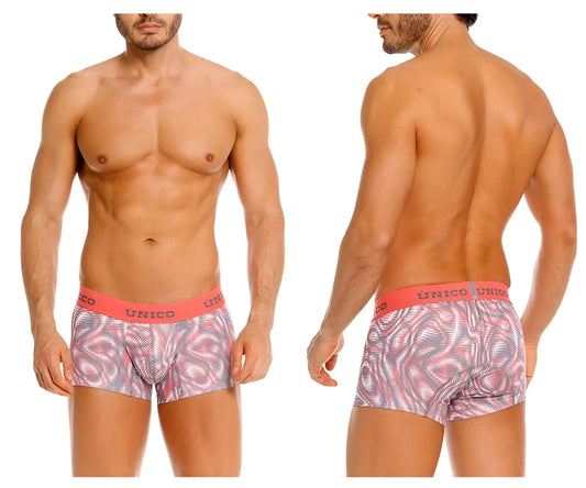 Men’s pink and gray patterned unico 26020100116 acanalado trunks with red waistband boxer briefs