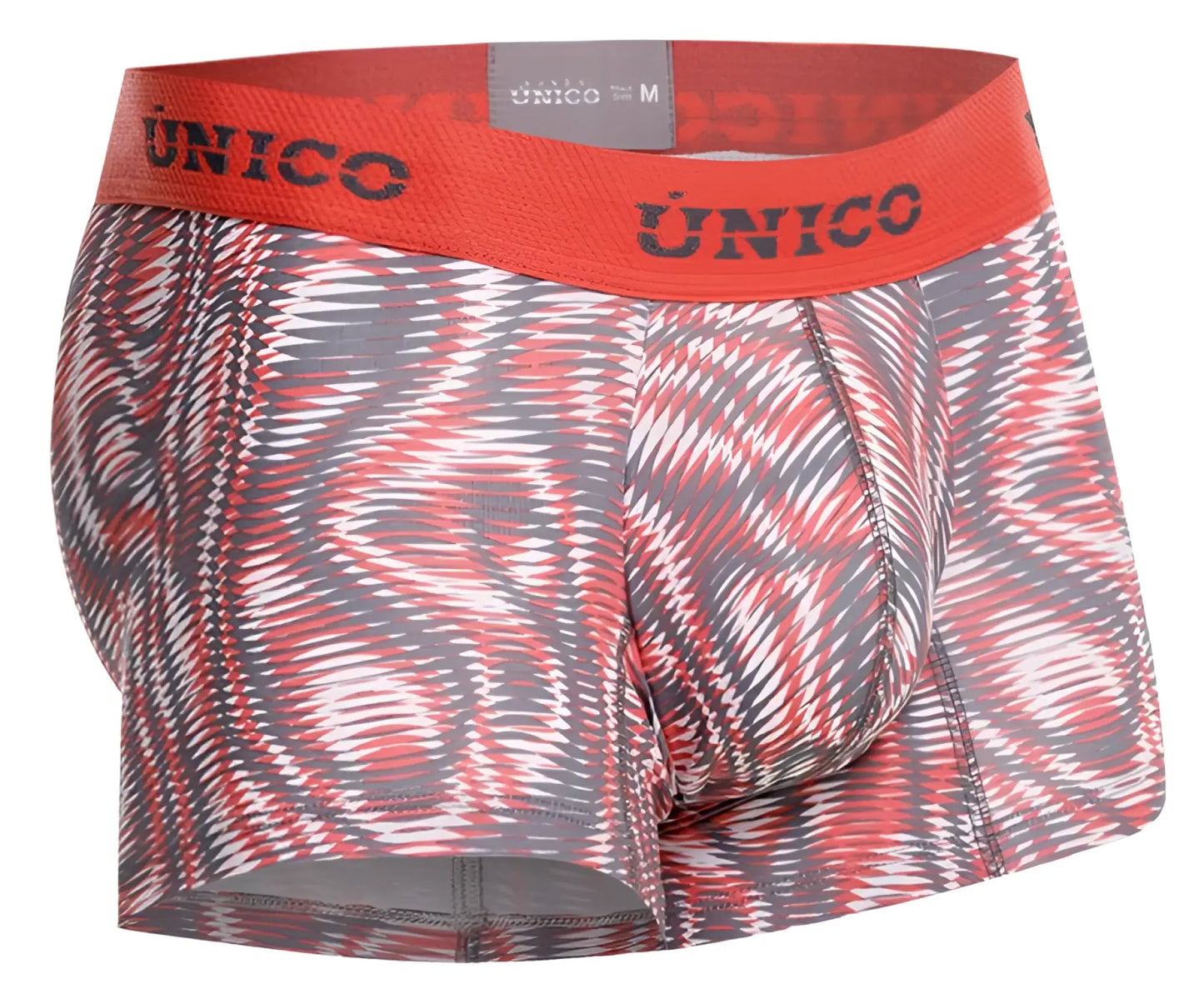 Unico 26020100116 acanalado trunks in red and gray patterned bold abstract design men’s boxer briefs
