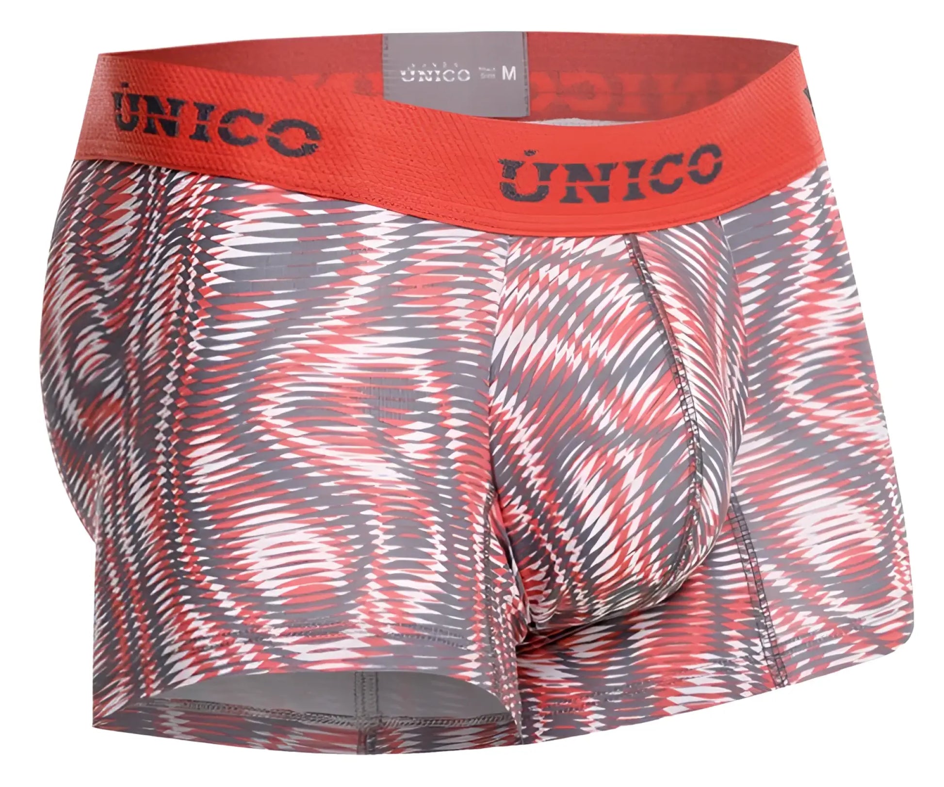 Unico 26020100116 acanalado trunks in red and gray patterned bold abstract design men’s boxer briefs