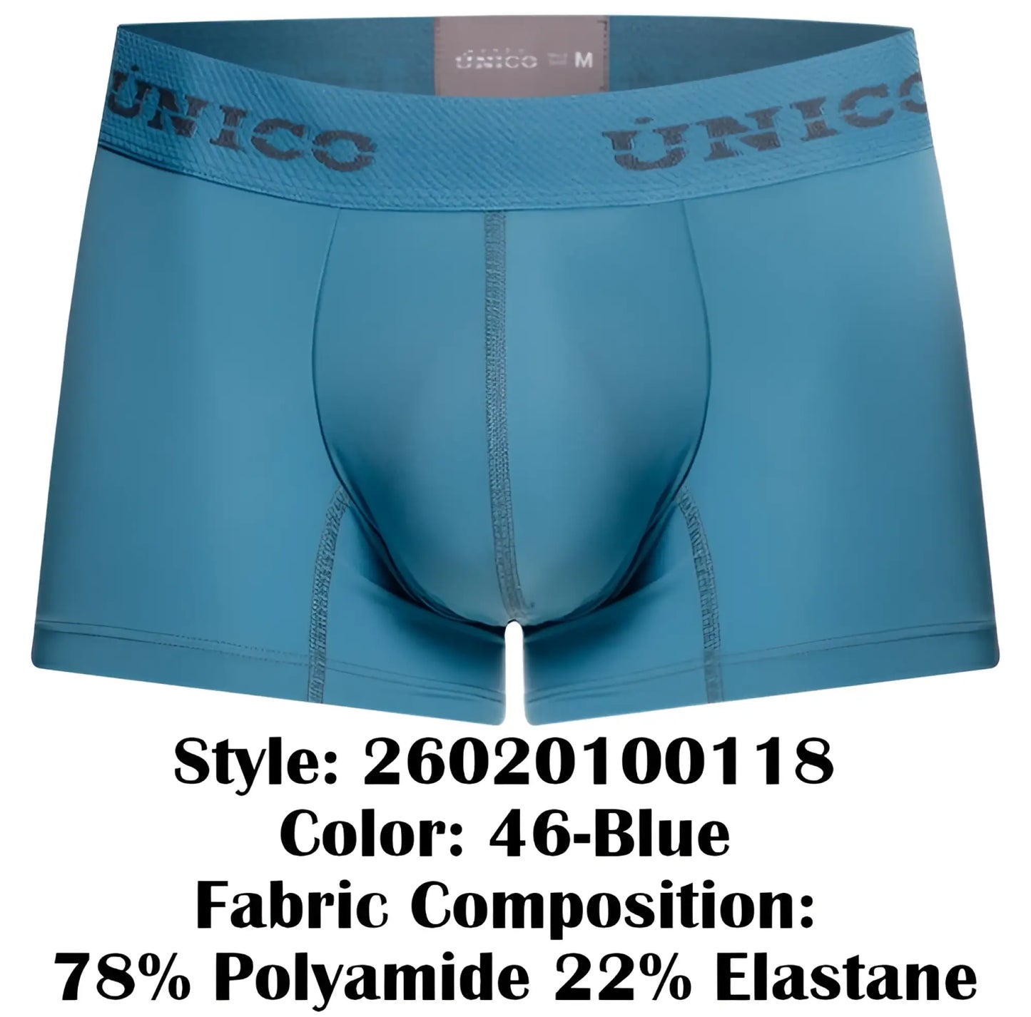 A pair of light blue unico 26020100118 ventisca men’s boxer briefs with textured waistband and dark gray branding
