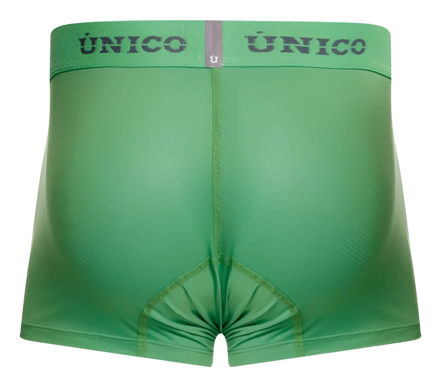 Green unico brand briefs with textured fabric and contrasting gray logo on the waistband in color 43 green