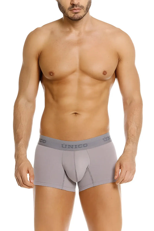 Gray unico men’s boxer briefs with contoured pouch and elastic waistband in ruano trunks color 59 gray