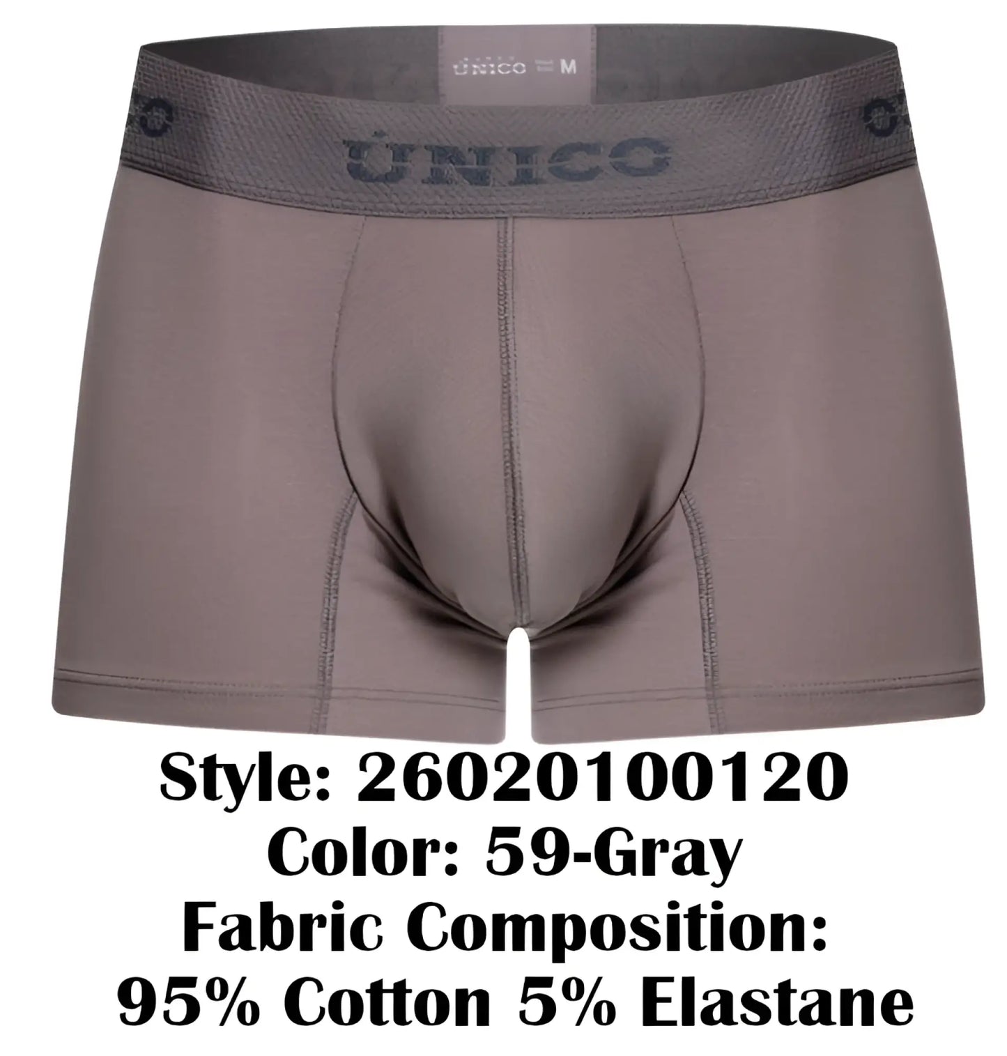 Gray unico 26020100120 ruano trunks made of 95% cotton 5% elastane gray men’s boxer briefs shown from the front