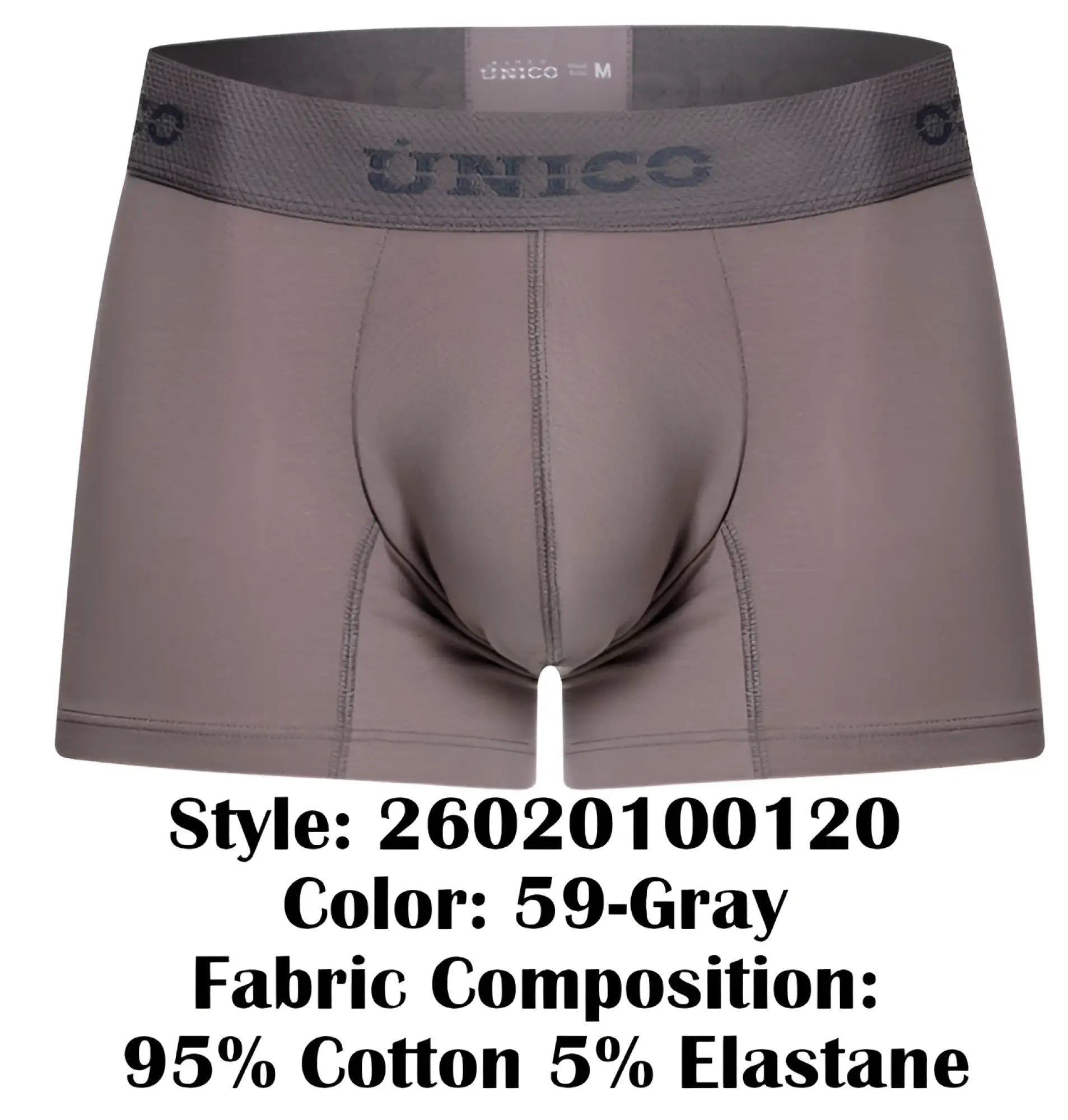 Gray unico 26020100120 ruano trunks made of 95% cotton 5% elastane gray men’s boxer briefs shown from the front