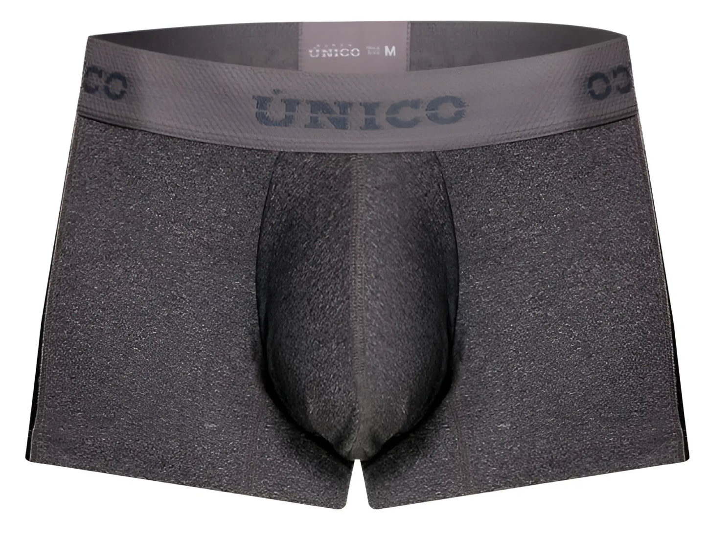 Gray heathered men’s briefs with a matching unico branded elastic waistband in gray from unico 26020100121 brio trunks